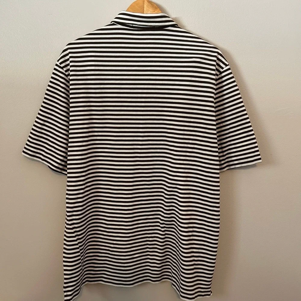 Ralph Lauren Polo Shirt Mens XL Brown White‎ Striped Pima Cotton Short Sleeve